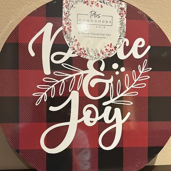 NWT PBS Homegoods Set of 4 Christmas Red Tartan Plaid  Cork Placemats Red 15” - Picture 2 of 2